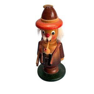 Midcentury Erzgebirge German Wooden Mini Smoker Bird Hunter Figure 4 3/4 Inch Br